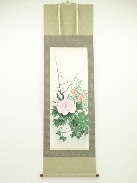 JAPANESE HANGING SCROLL / HAND PAINTED / FOUR SEASONS FLOWERS 